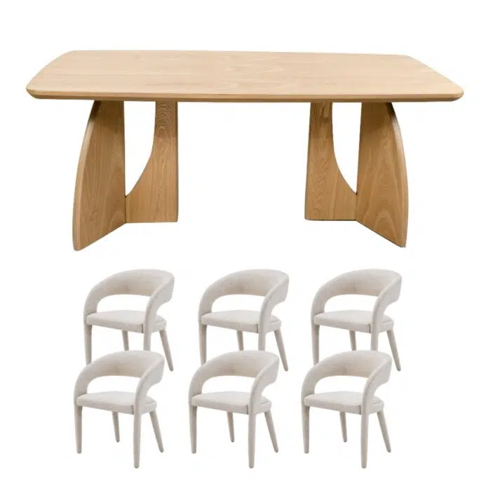 Cleo Rectangular 220cm Dining Set With 6 Lori Dining Chairs in Beige