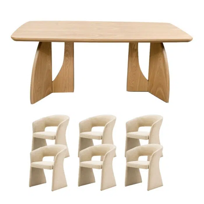Cleo Rectangular 220cm Dining Set With 6 Nola Dining Chairs in Sand