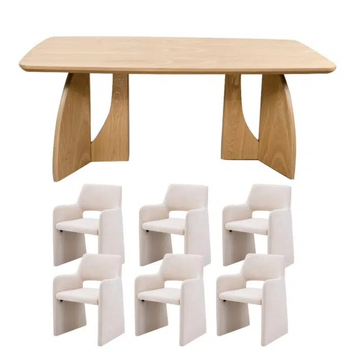 Cleo Rectangular 220cm Dining Set With 6 Romi Dining Chairs in Beige