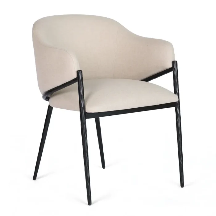 Heston Black Dining Chair with Arms in Natural Linen
