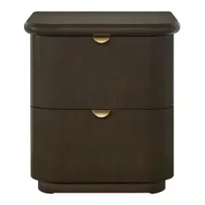 Lina Bedside Table in Smoked Oak with Brass Pulls