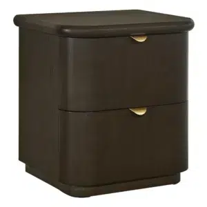 Lina Smoked Oak Bedside Table with Brass Pulls