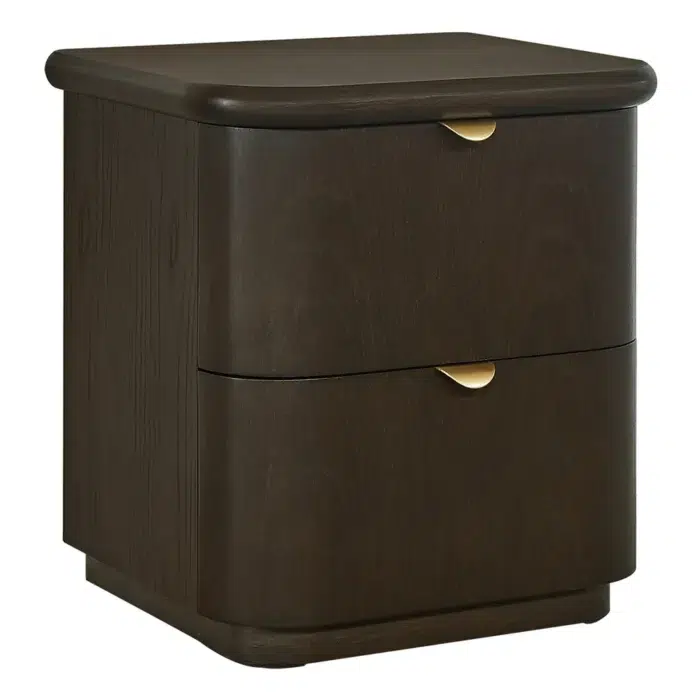 Lina Smoked Oak Bedside Table with Brass Pulls