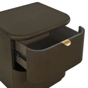 Lina Bedside Table in Smoked Oak with Brass Pulls