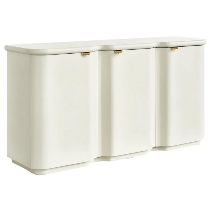 Lina Buffet Ivory curved sideboard with antique brass pulls