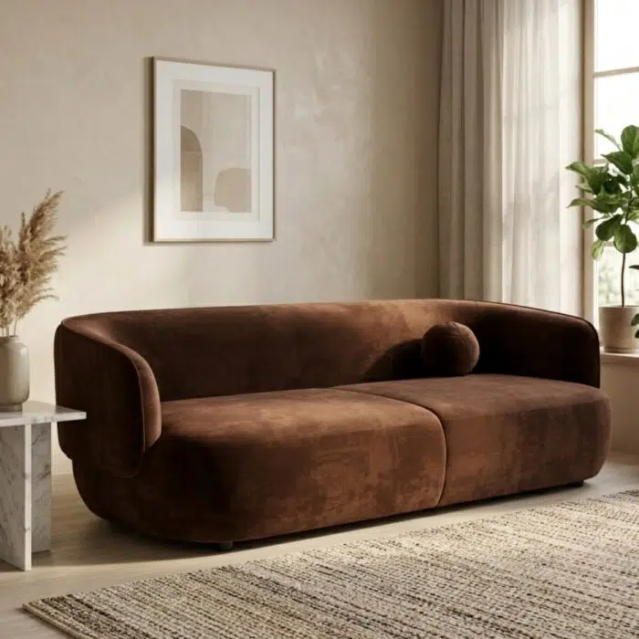 Aurea 3-seater brown velvet sofa for modern living rooms