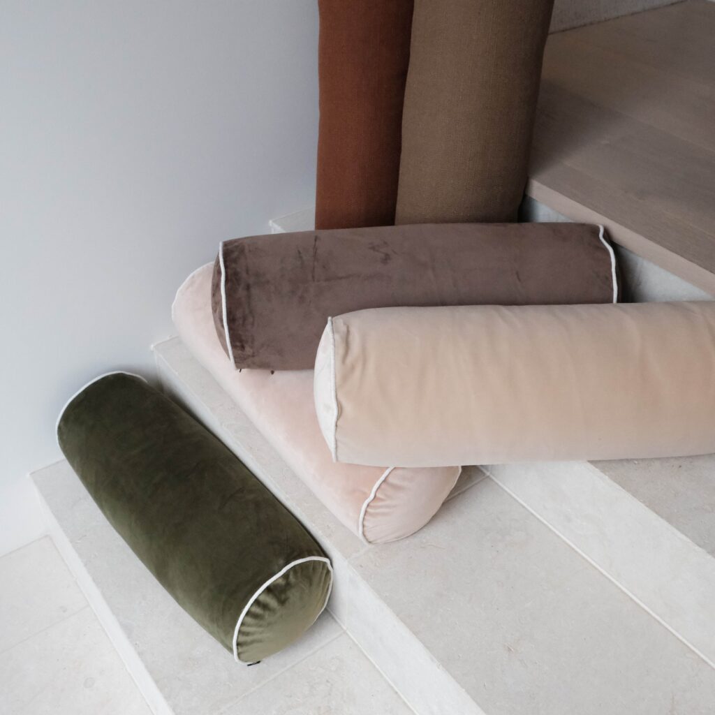 Green velvet bolster cushion for luxury home decor