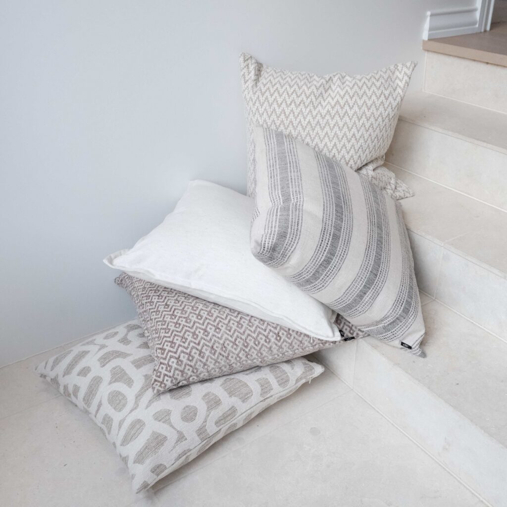 Cooee 55cm Beige White Woven Cushion for Sofa or Bed