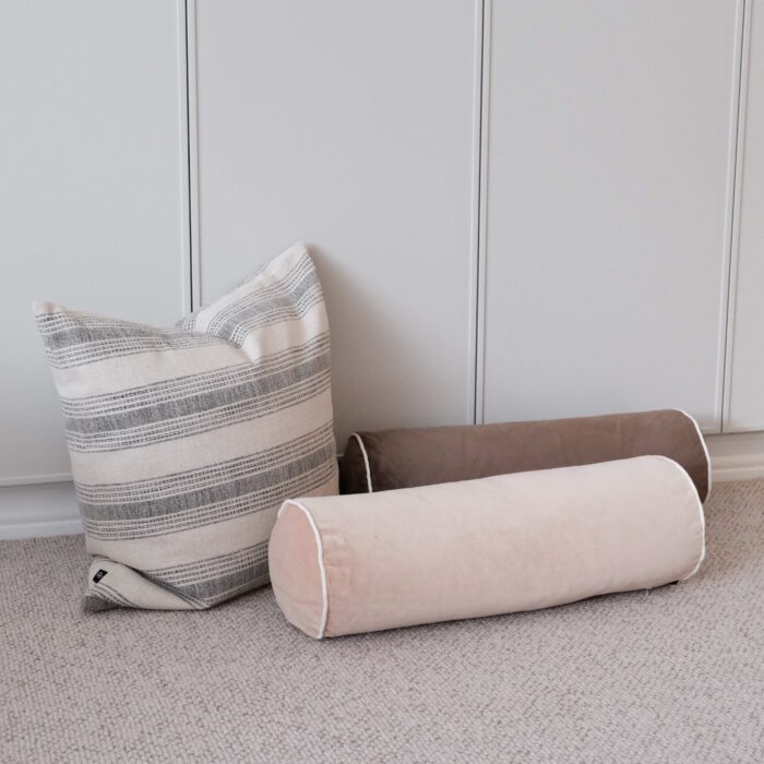 Beige velvet bolster for sofa and bedroom decor