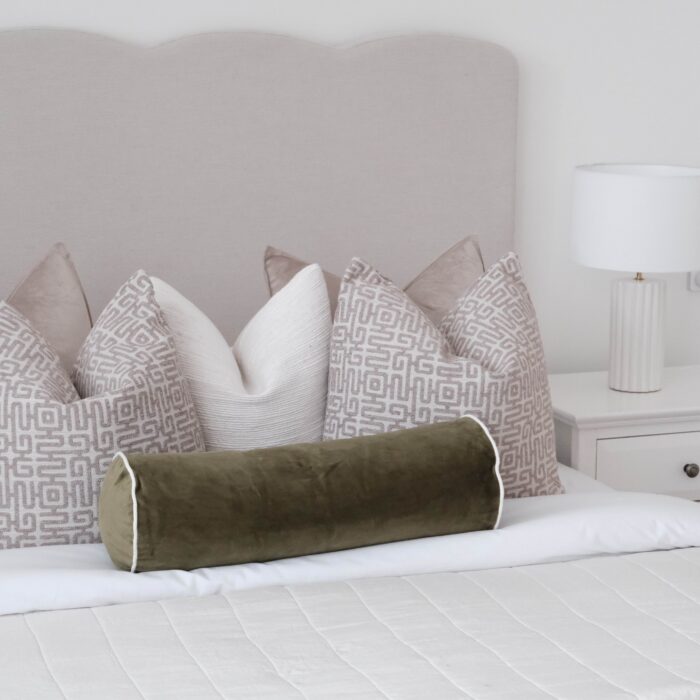 Green velvet bolster cushion for luxury home decor