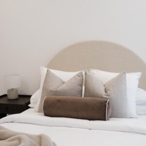 Brown velvet bolster pillow for sofa and bedroom decor