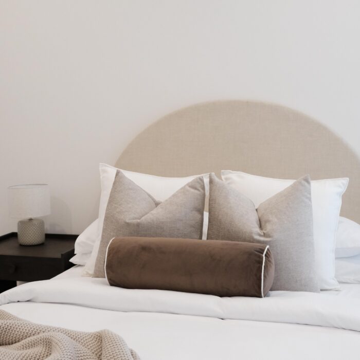 Brown velvet bolster pillow for sofa and bedroom decor