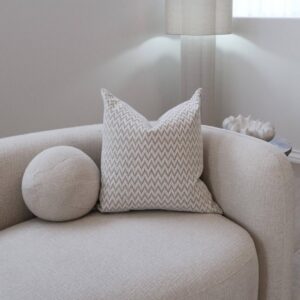 Beige and white 55cm woven cushion for living room or bedroom