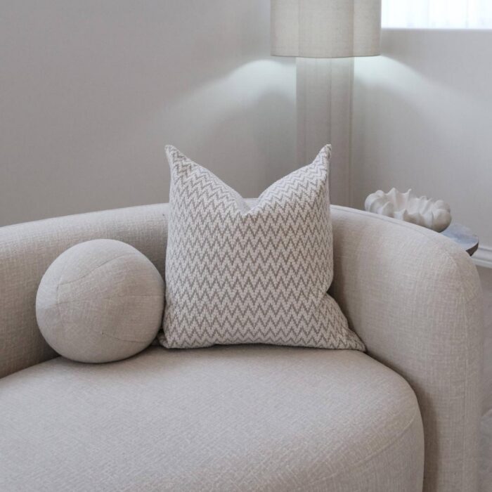 Beige and white 55cm woven cushion for living room or bedroom