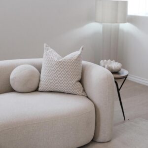 Cooee 55cm Beige White Woven Cushion for Sofa and Bedroom