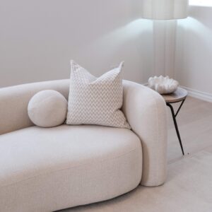 Beige and white 55cm woven cushion for living room or bedroom