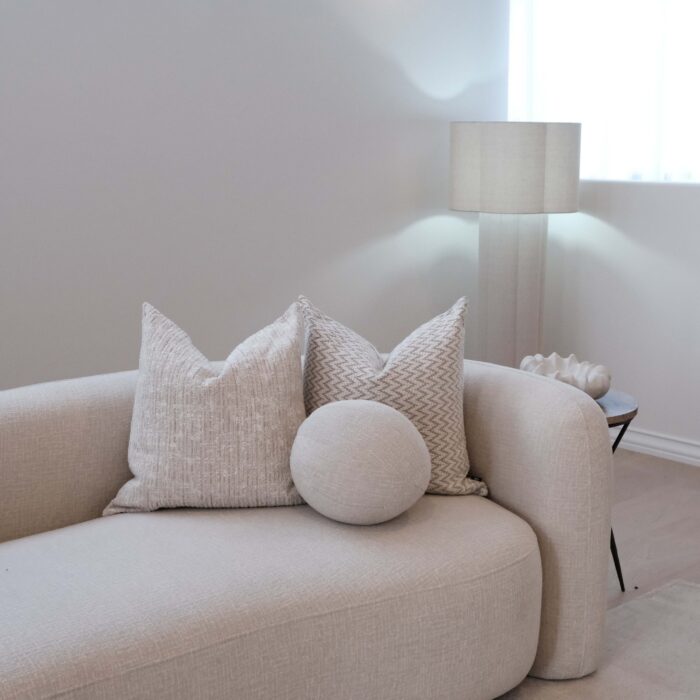 Cooee 55cm Beige White Woven Cushion for Sofa and Bed
