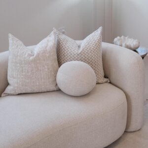 Beige and white 55cm woven cushion for living room or bedroom