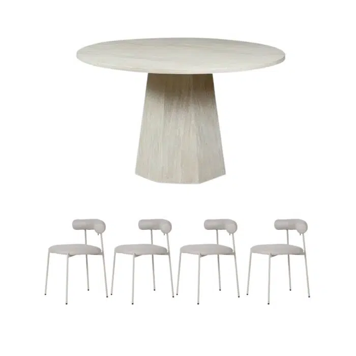 Cedar 130cm Round Dining Set with 4 Soren Dining Chair in Beige
