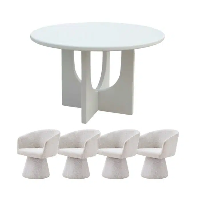 Vero 120cm Round Dining Set With 4 Fino Dining Chair in Oat