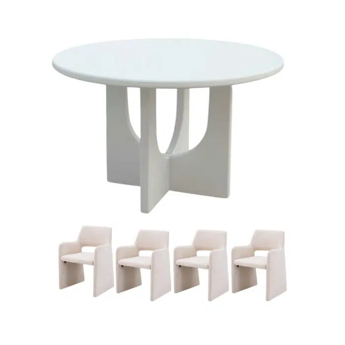 Vero 120cm Round Dining Set With 4 Romi Dining Chair in Beige