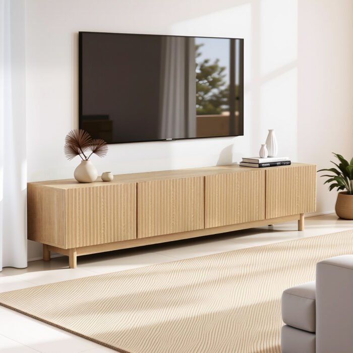 Artiss 180cm Pine TV Unit with Storage Cabinets and Open Shelves