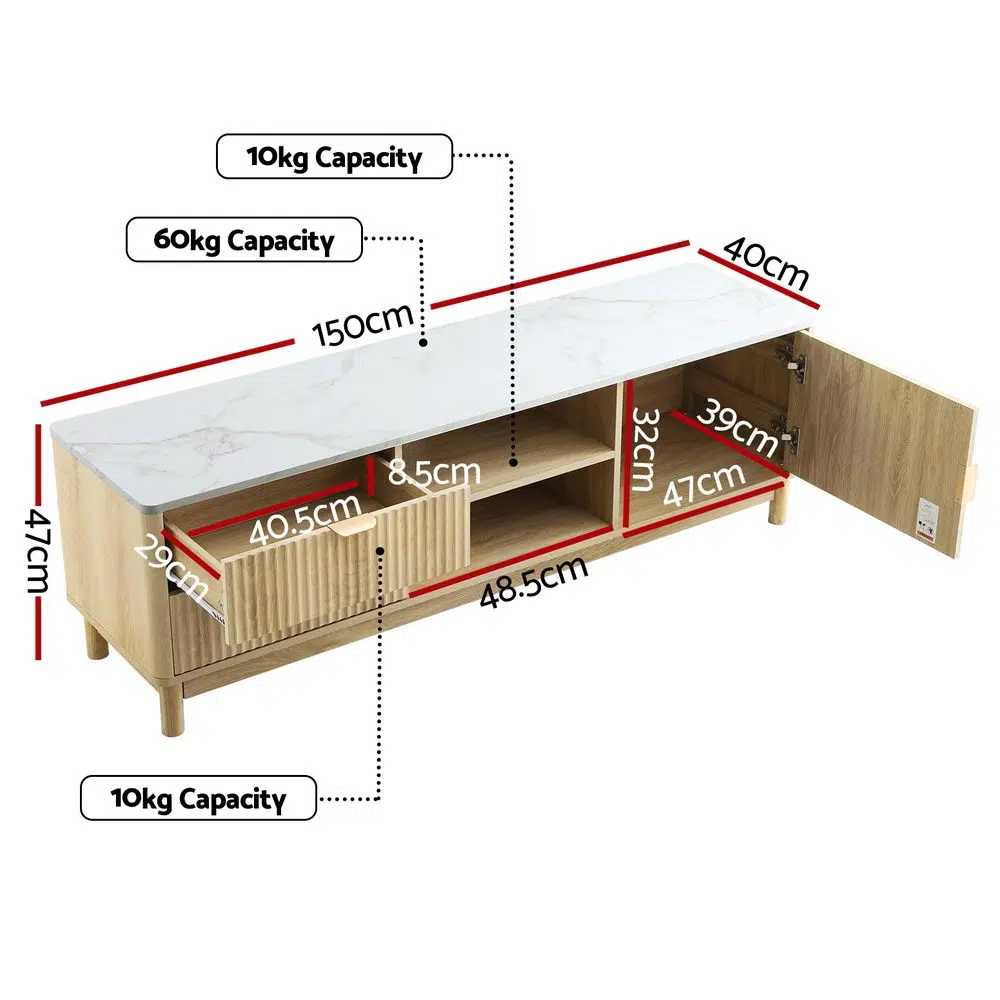 Artiss 150cm Pine TV Unit with Drawers and Shelves