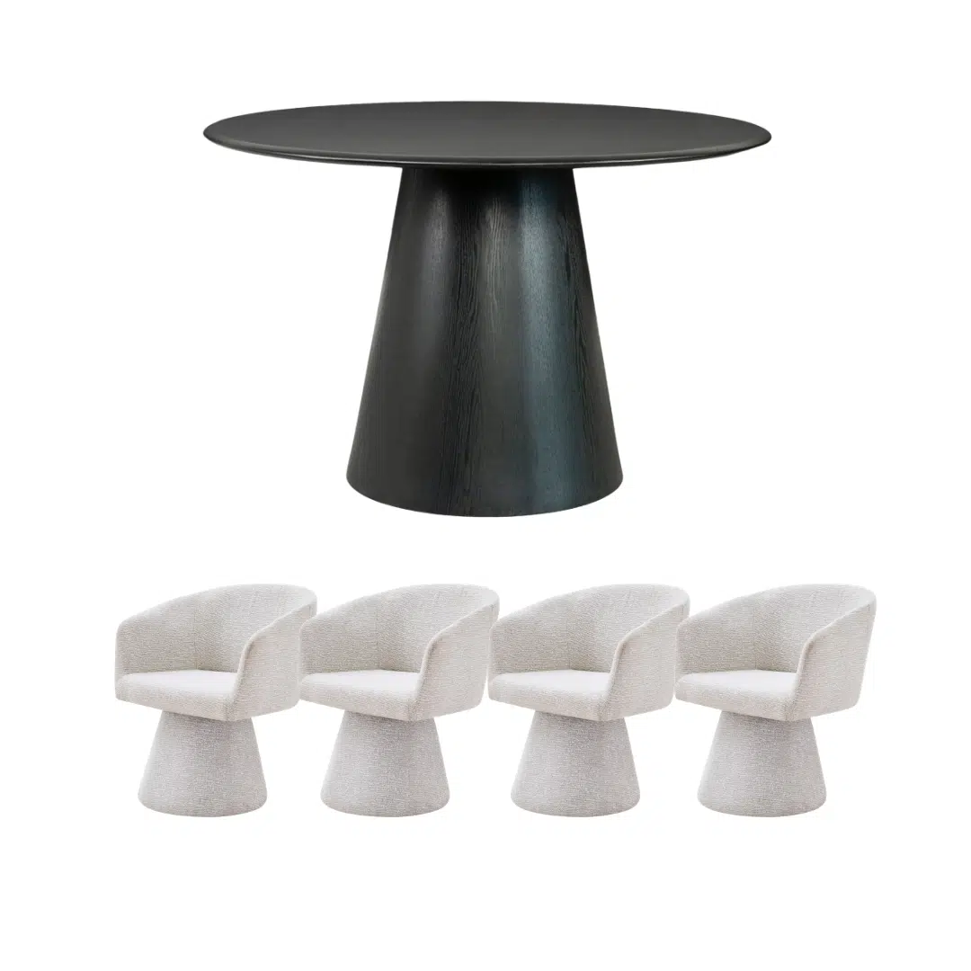 Oliver Round 120cm Black Dining Set With 4 Fino Dining Chairs in Oat