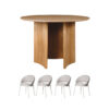 Pillar 120cm Round Dining Set With 4 Remi Dining Chairs in Beige