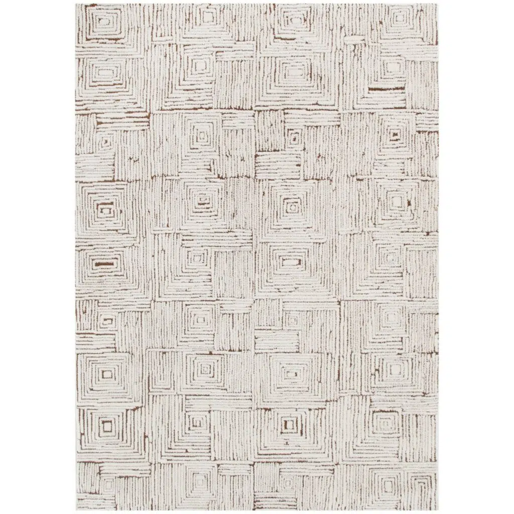 Mila Geometric Squares Cream Brown Rug