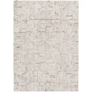 Mila Geometric Squares Cream Brown Rug