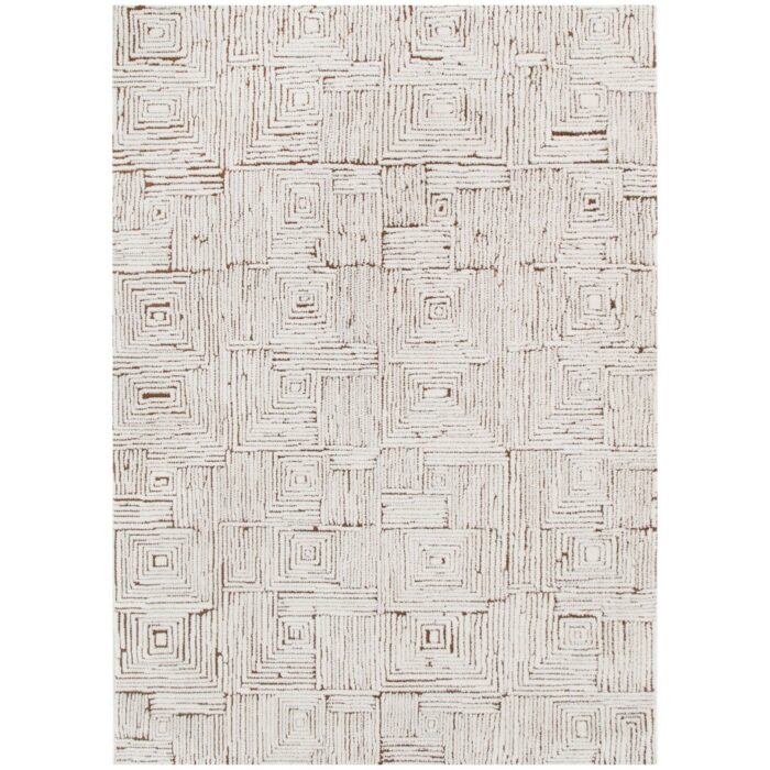 Mila Geometric Squares Cream Brown Rug