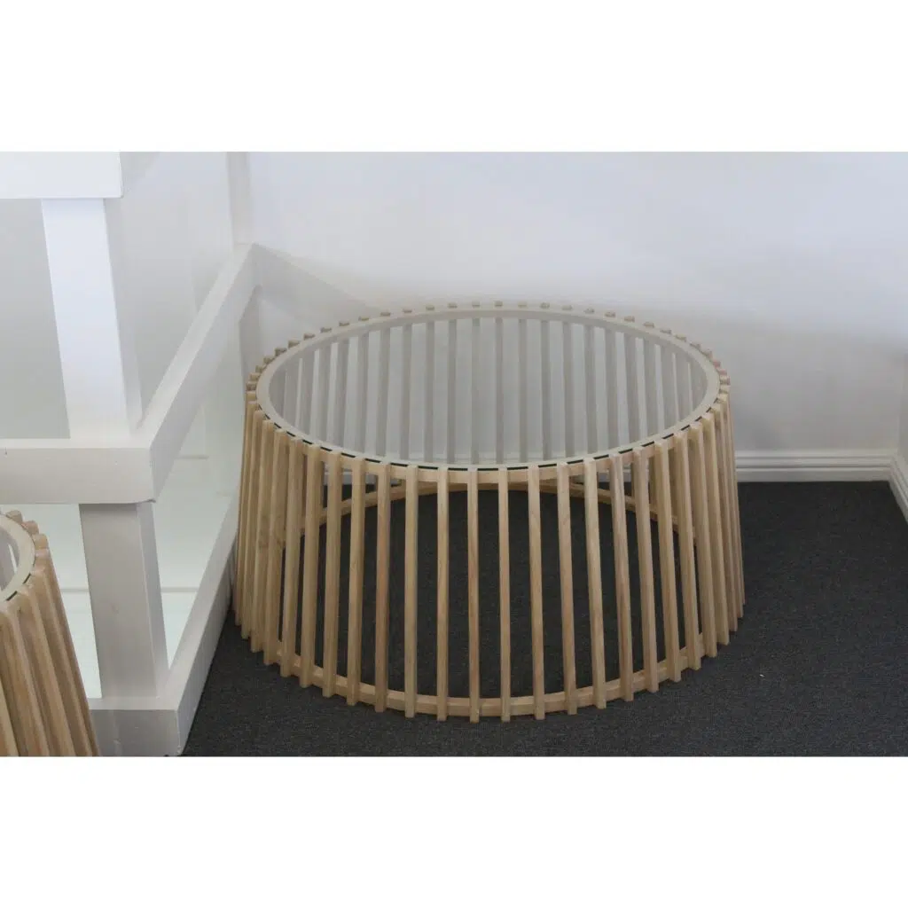 Kokomo Round Glass Coffee Table 95cm - Oak