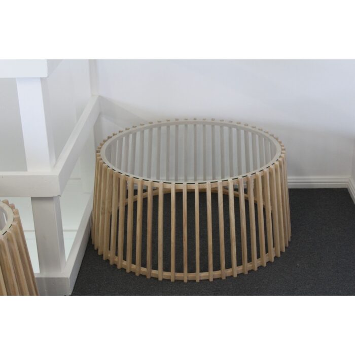 Kokomo Round Glass Coffee Table 95cm - Oak