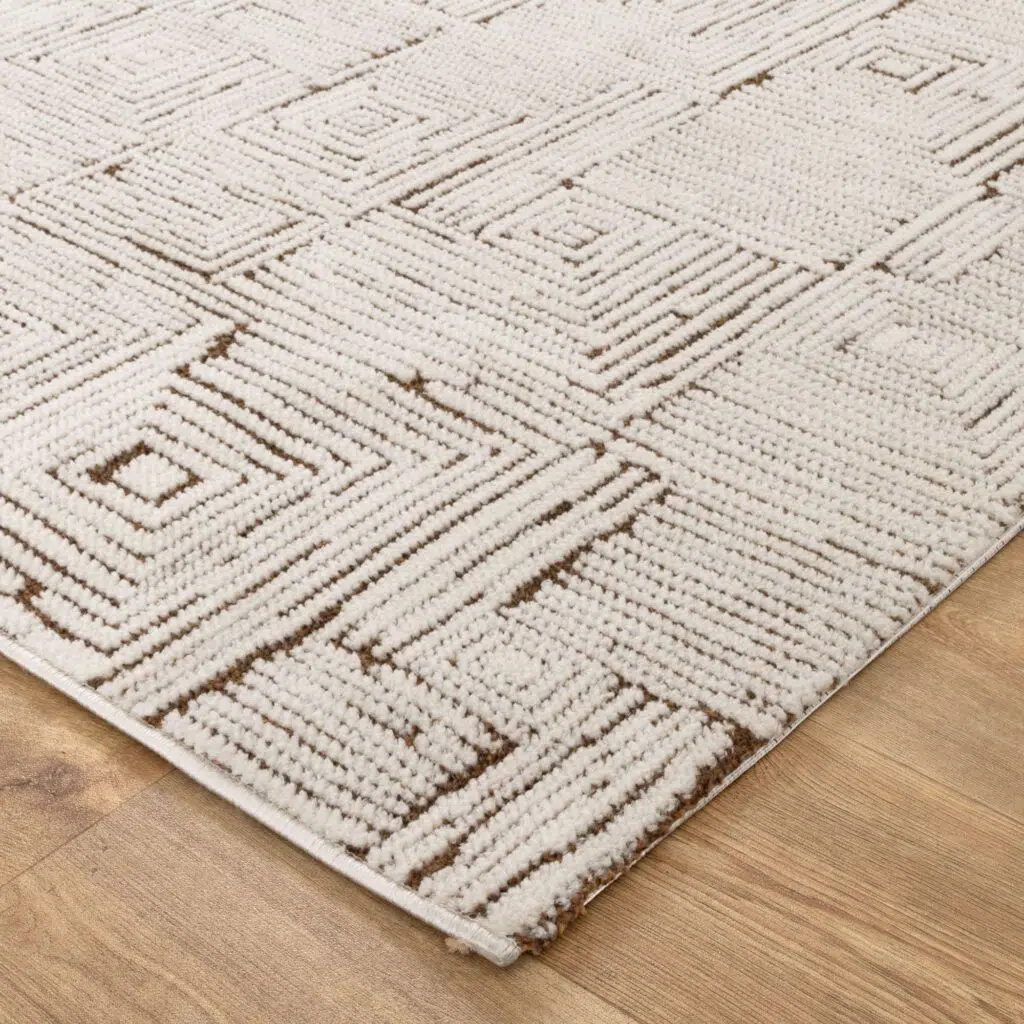 Mila Geometric Squares Cream Brown Rug
