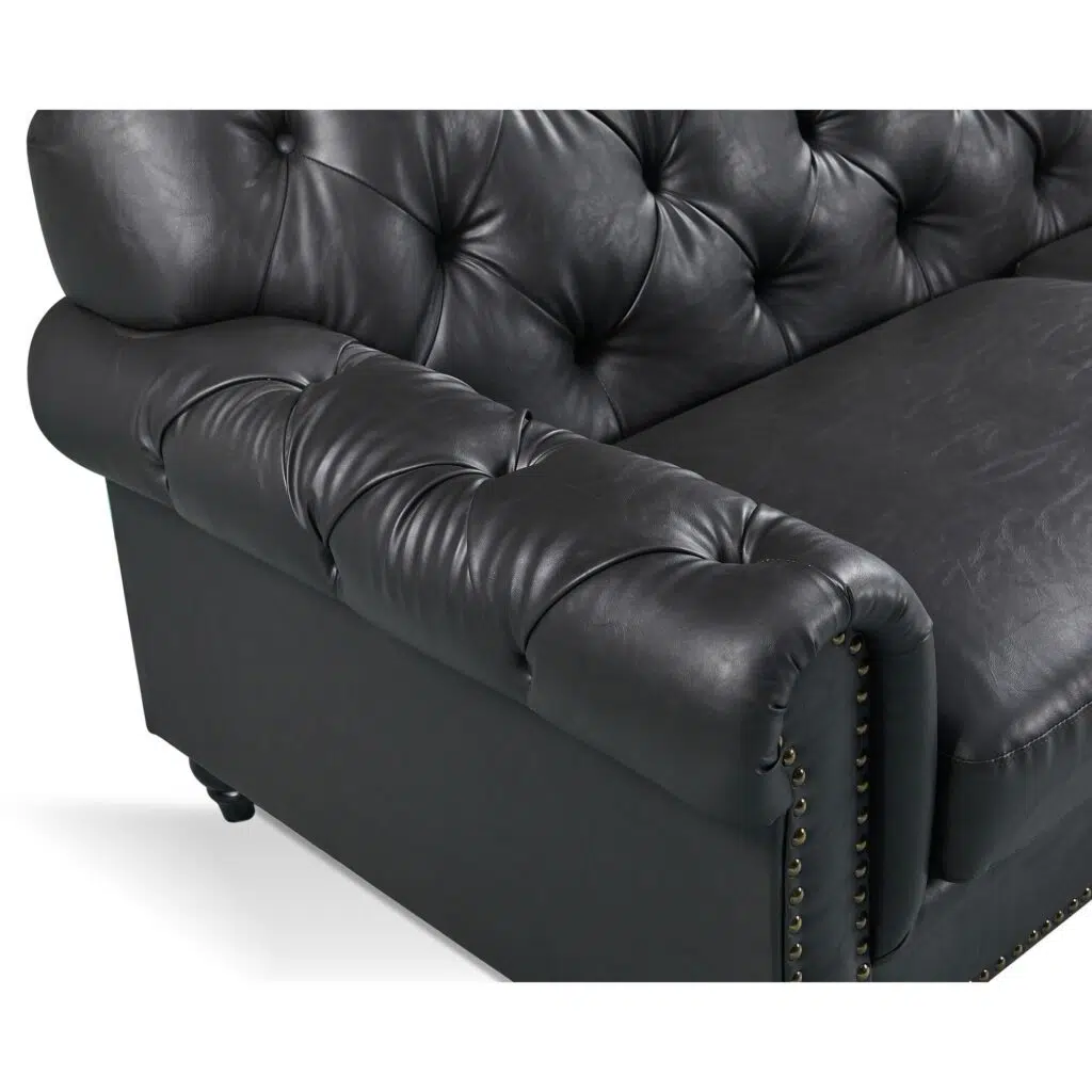 Barclay Chesterfield 2 Seater Sofa - Black Faux Leather
