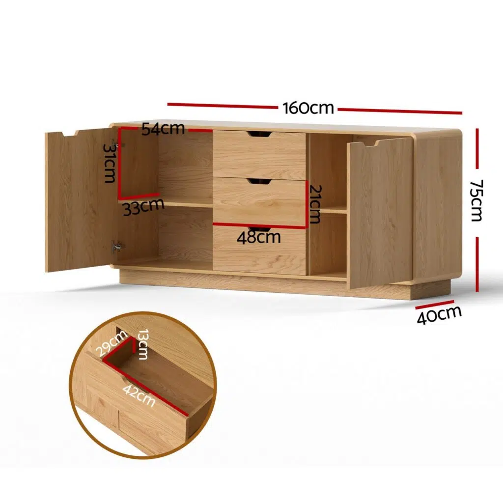 Elsa Buffet Sideboard 160cm with 3 Drawers - Oak