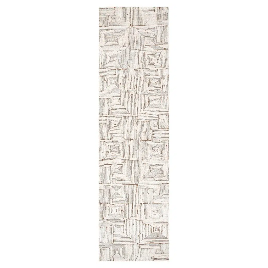 Mila Geometric Squares Cream Brown Rug