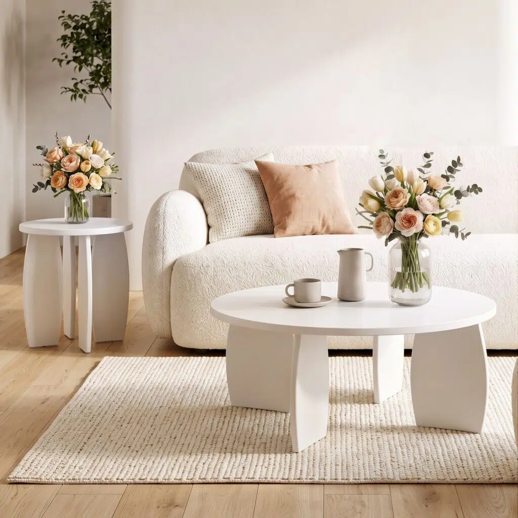 Lumi Round Side Table 40cm - Cream White