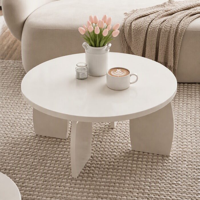 Lumi Round Coffee Table 78cm - Cream White